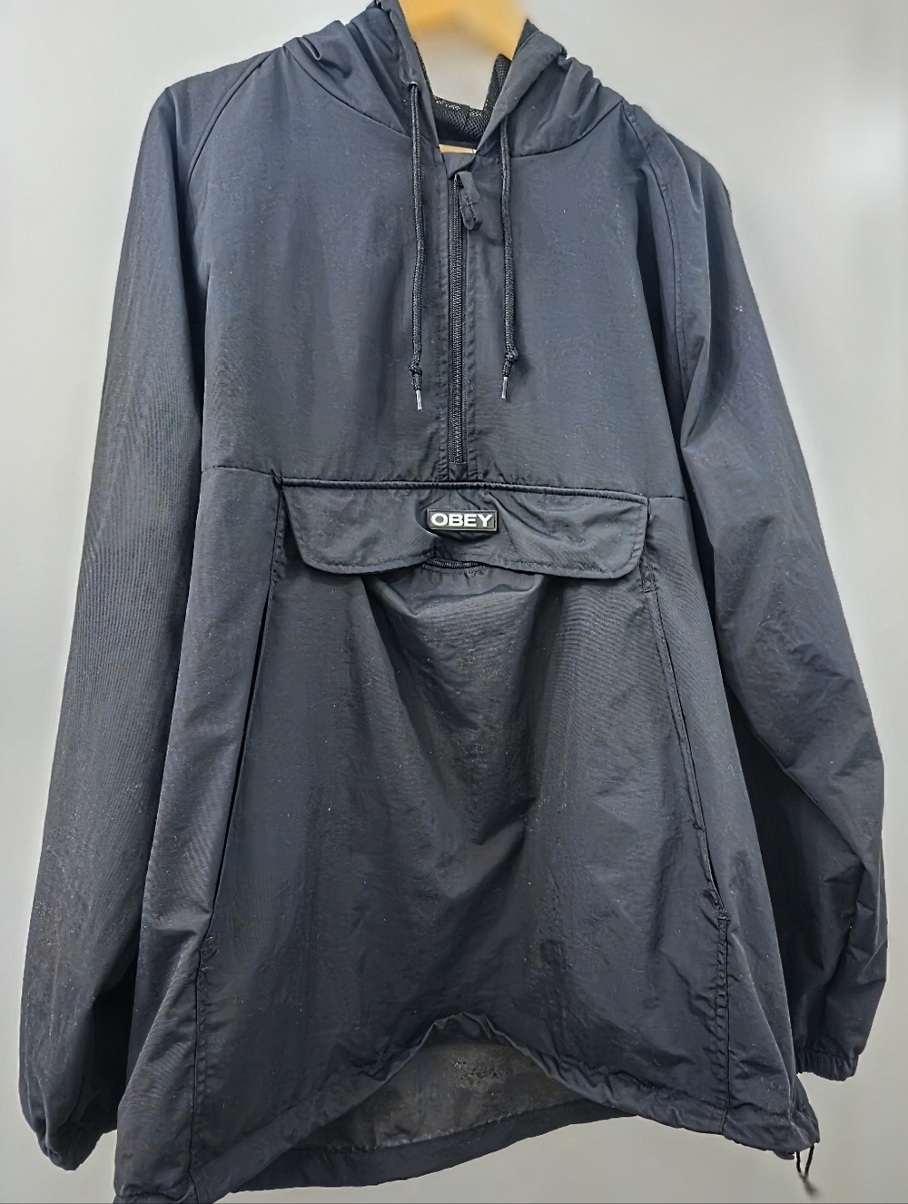 OBEY Men's Black Nylon Hooded Anorak Jacket in size XL